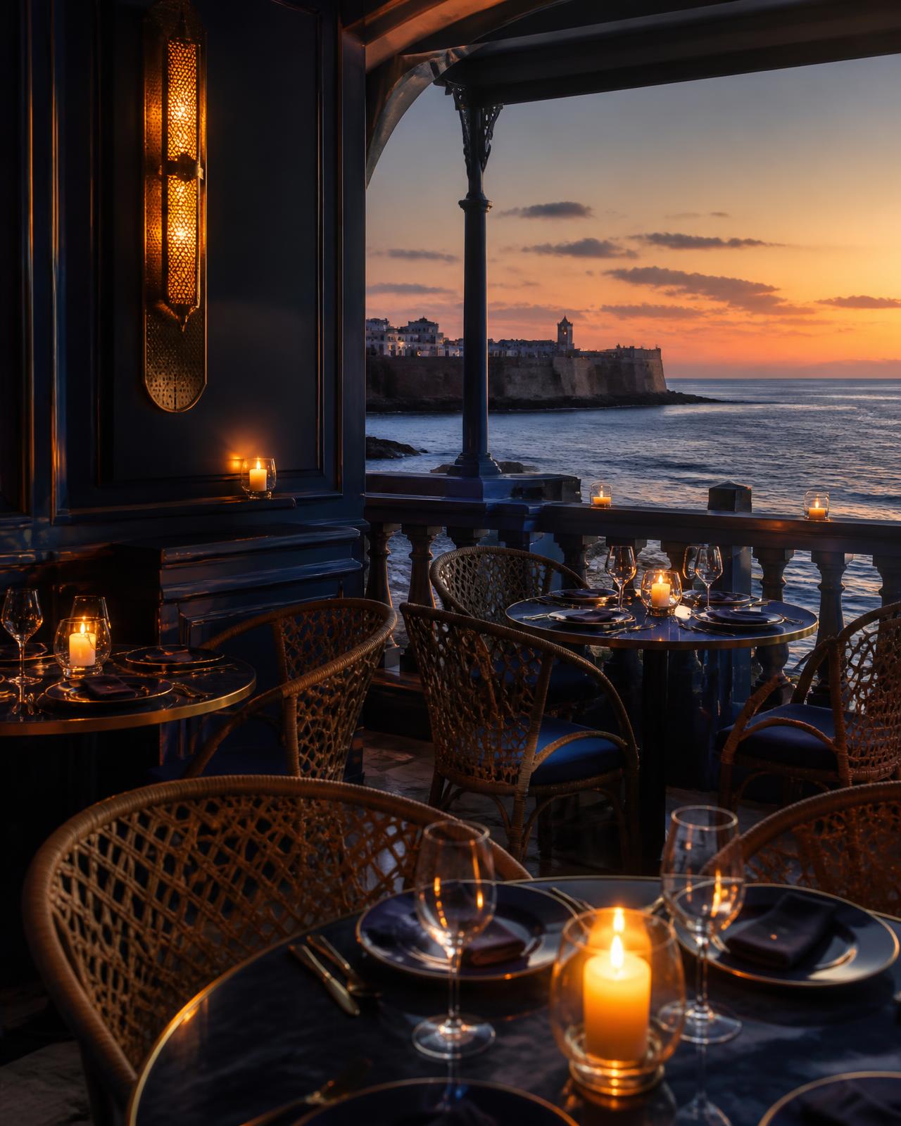 Terrasse du Quemado face à l'océan au coucher du soleil